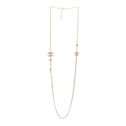 Chanel Pearl Crystal CC Long Necklace Gold 3 of 7