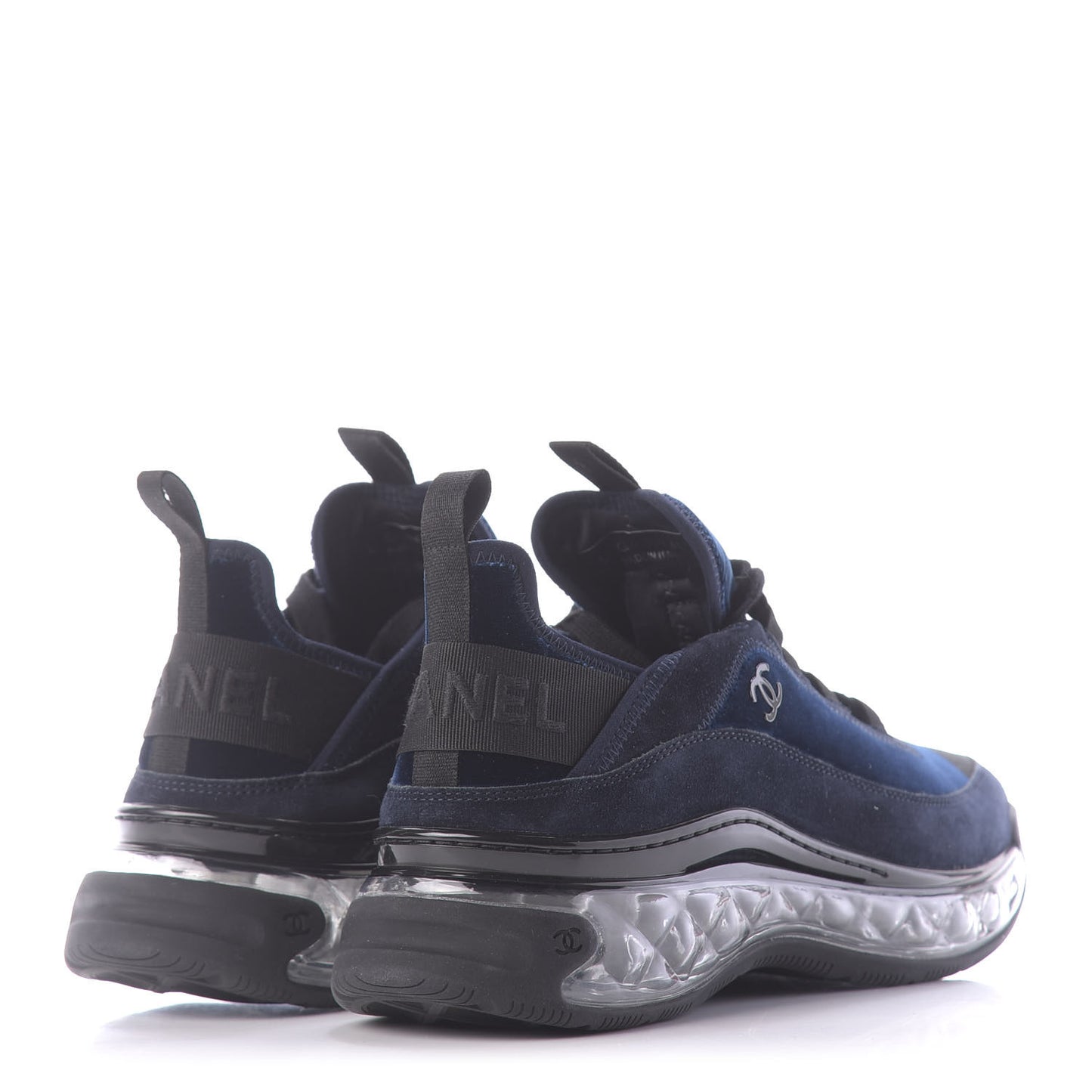Suede Calfskin Velvet Grosgrain CC Sneakers 41 Navy Blue Black