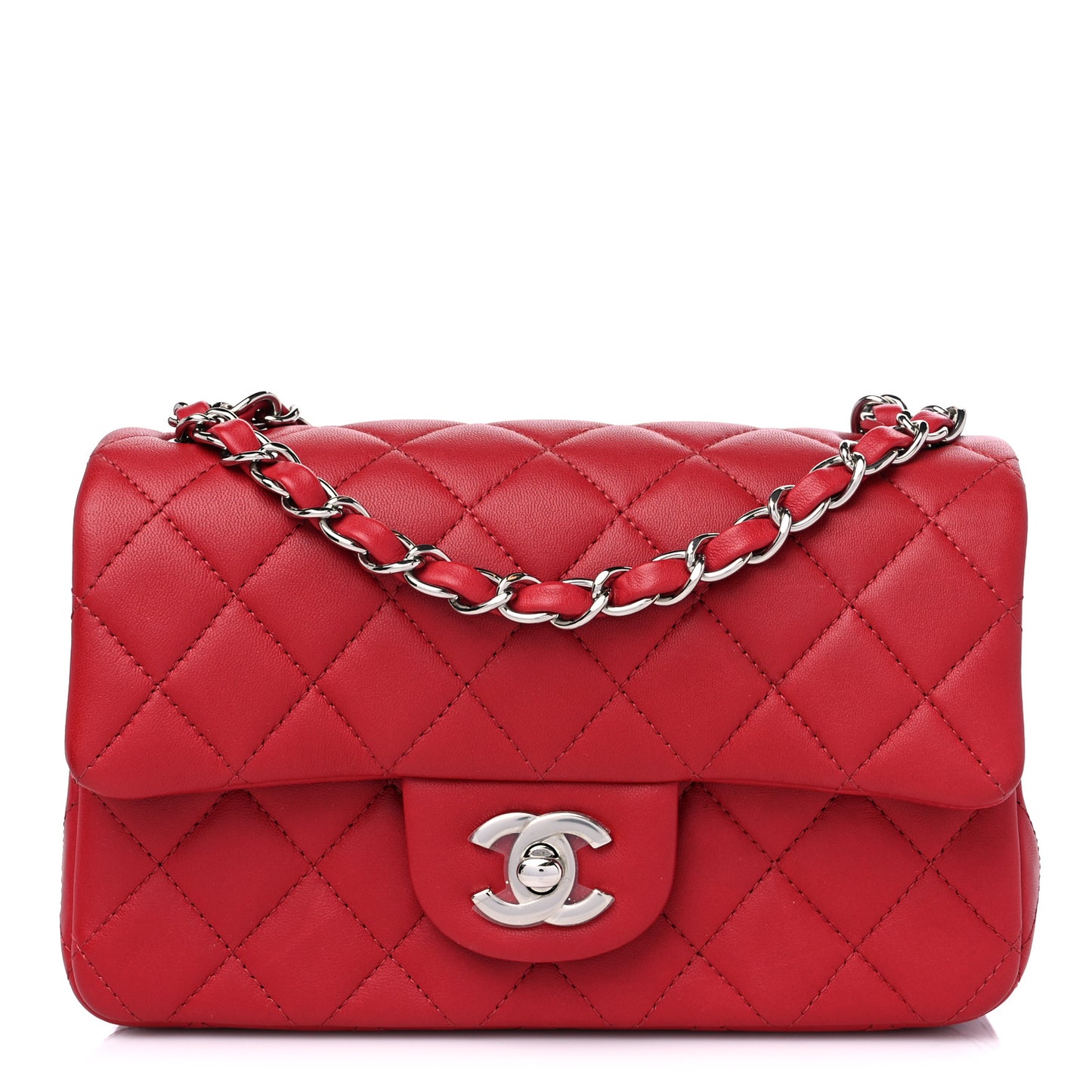 Lambskin Quilted Mini Rectangular Flap Red