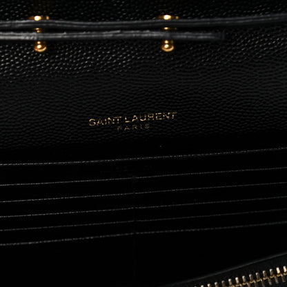 Saint Laurent Grain De Poudre Matelasse Chevron Monogram Chain Wallet Black 8 of 11
