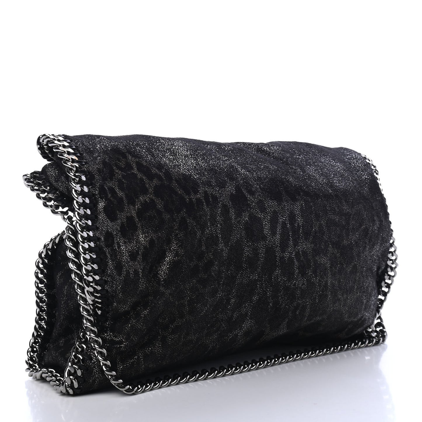 Shaggy Deer Leopard Print Falabella Fold Over Tote Grey