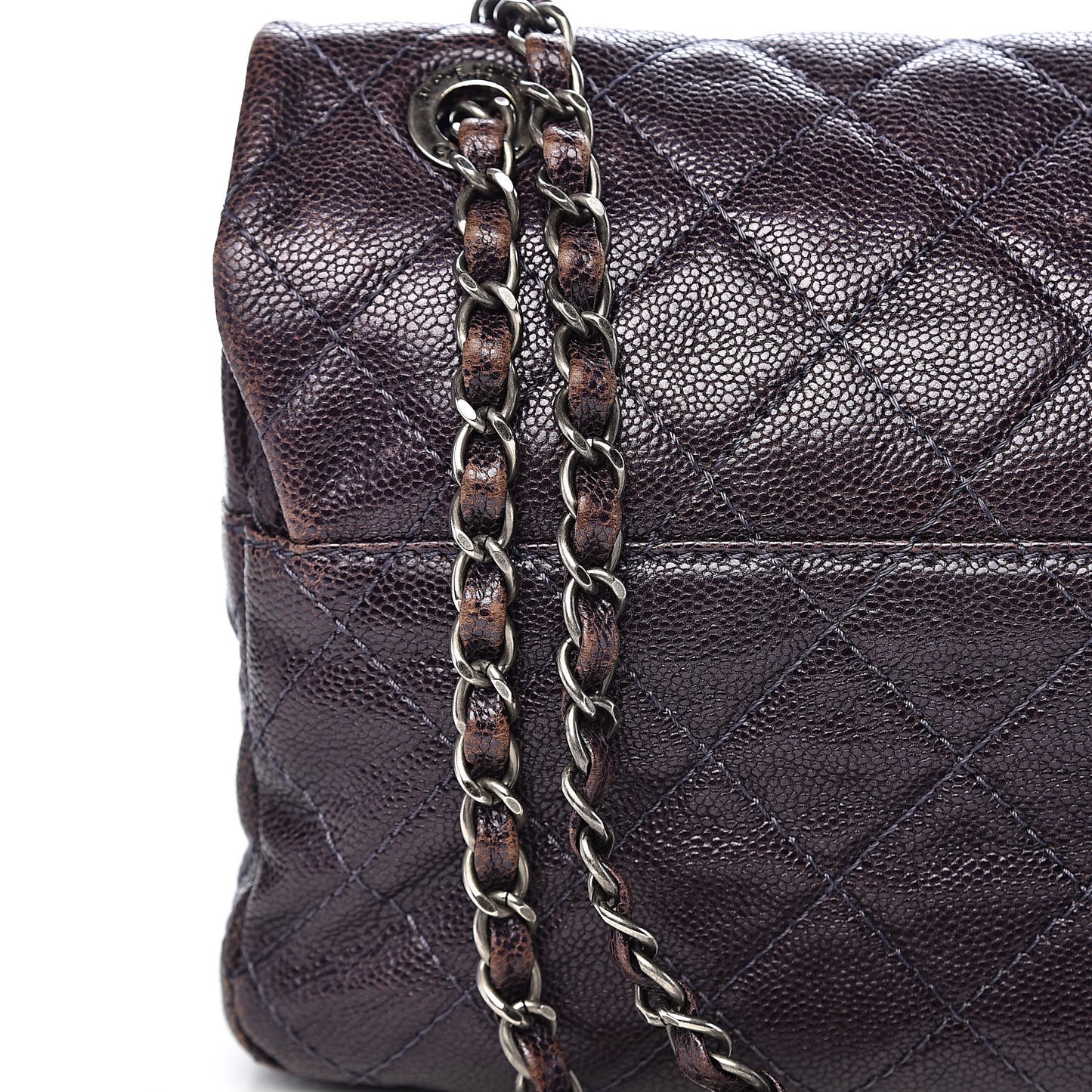Iridescent Caviar Quilted Large Chic Flap Purple