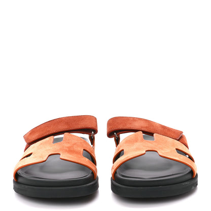 Hermes Suede Goatskin Womens Chypre Sandals 37.5 Rose Bois De Santal Rouge De Turin 2 of 9