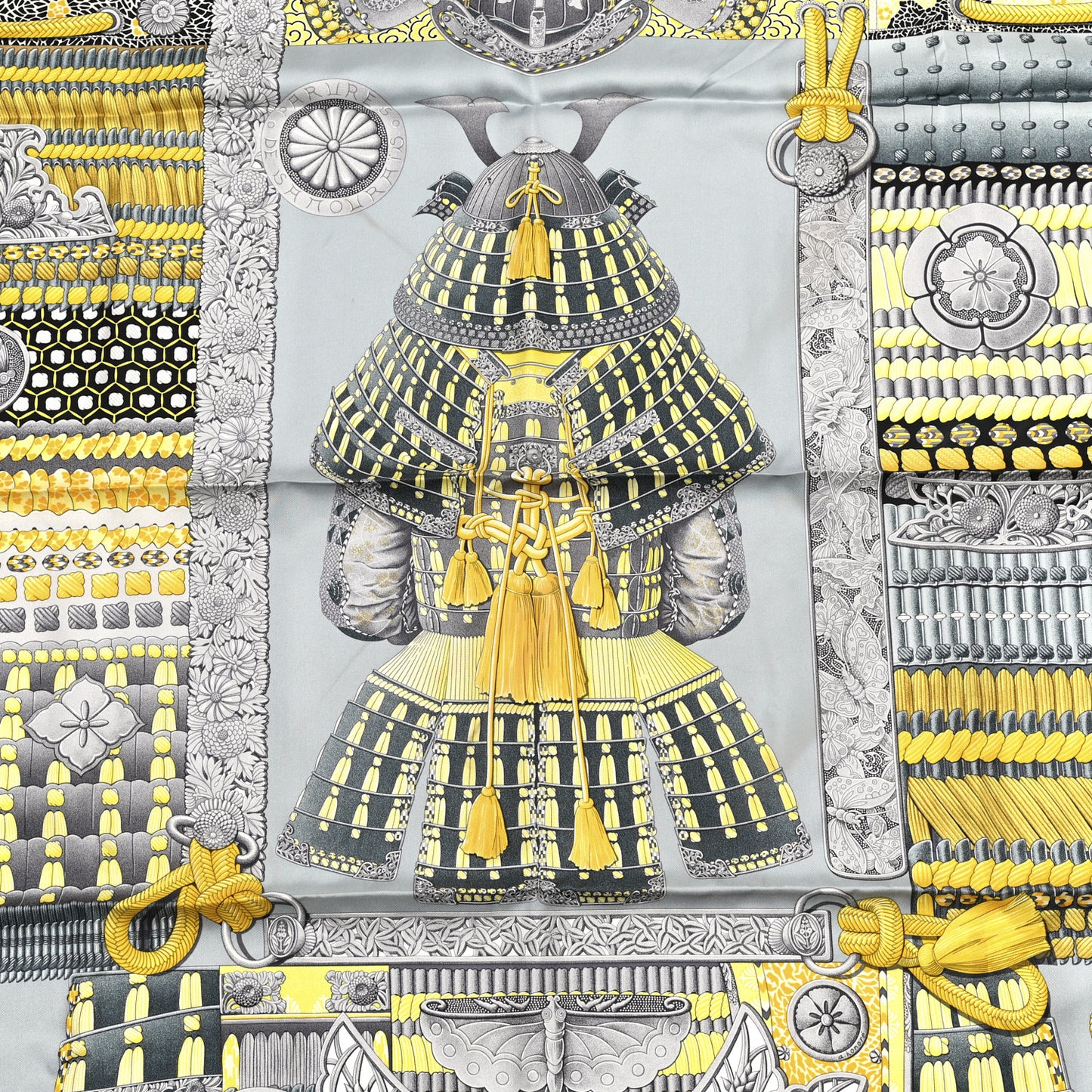 Silk Parures de Samourais Scarf 90 Gris Jaune Ardoise