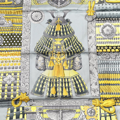 Hermes Silk Parures de Samourais Scarf 90 Gris Jaune Ardoise 3 of 4