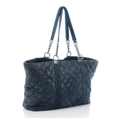 Chanel Iridescent Calfskin Quilted Large Gentle Boy Shopping Tote Navy 3 of 7