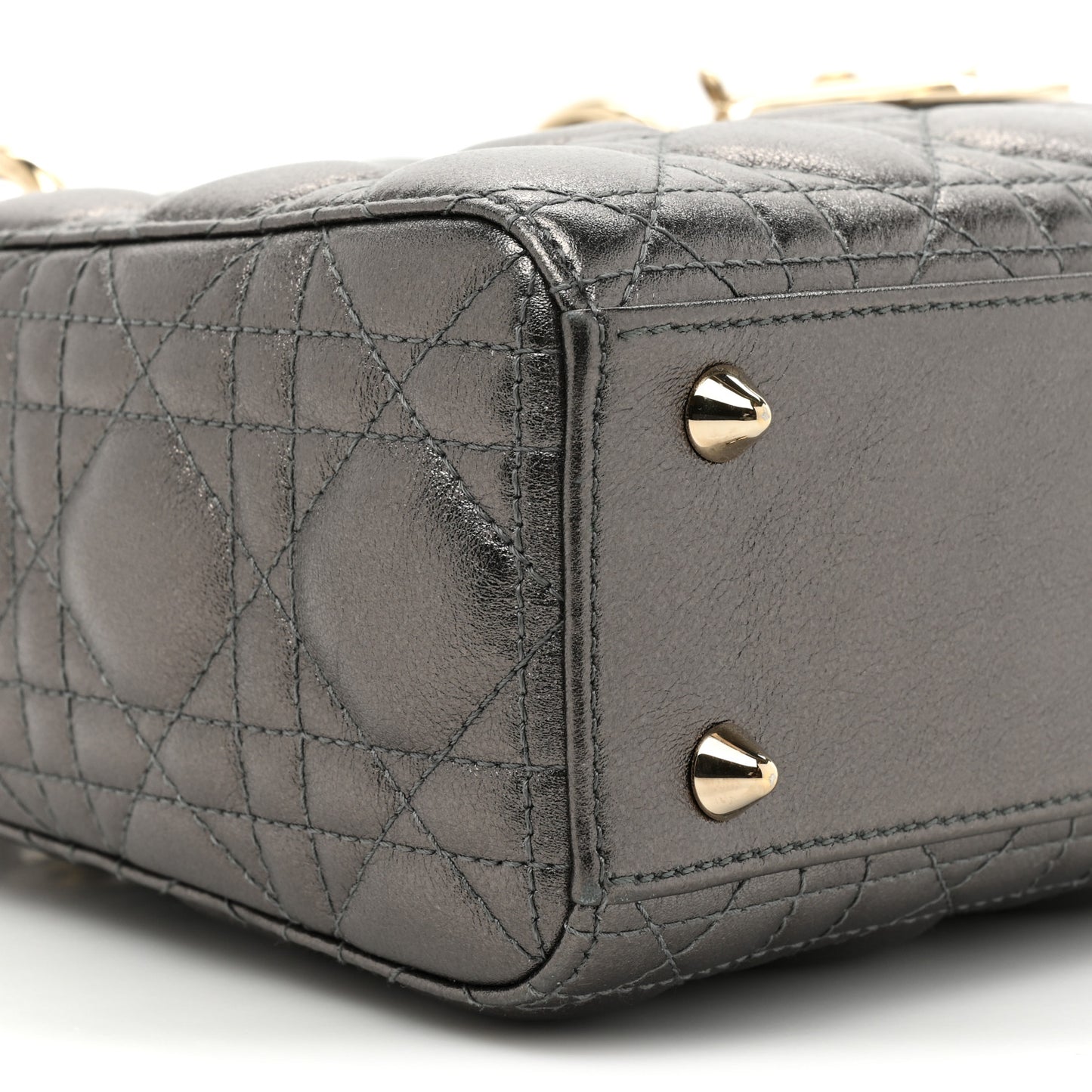 Lambskin Cannage Small My ABCDior Lady Dior Metallic Grey