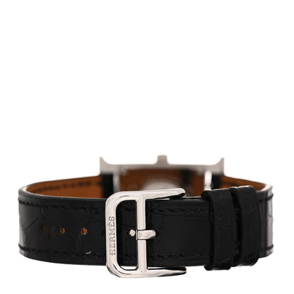 Hermes Stainless Steel Alligator Diamond Bezel Mother of Pearl 21mm Heure H Hour Quartz Watch Noir 3 of 5