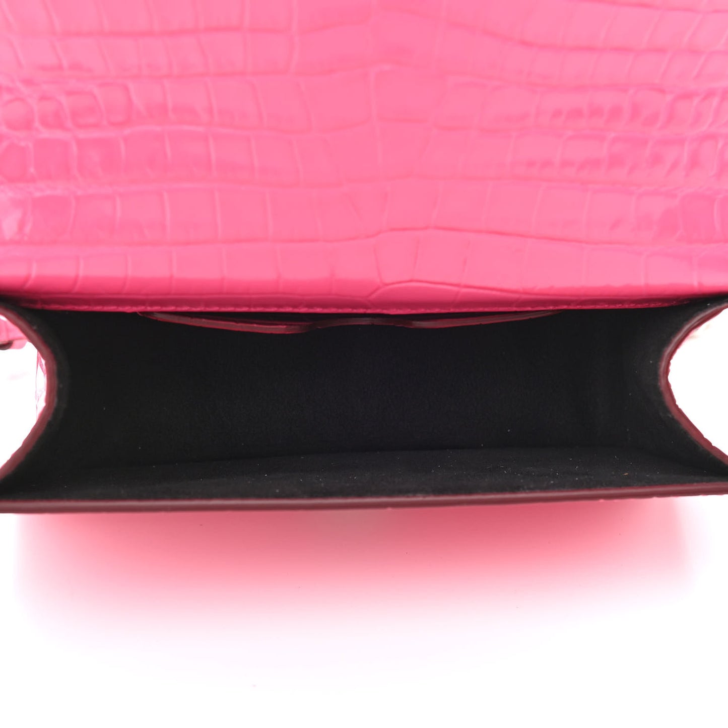 Shiny Crocodile Embossed Jeweled Satchel Peony Pink