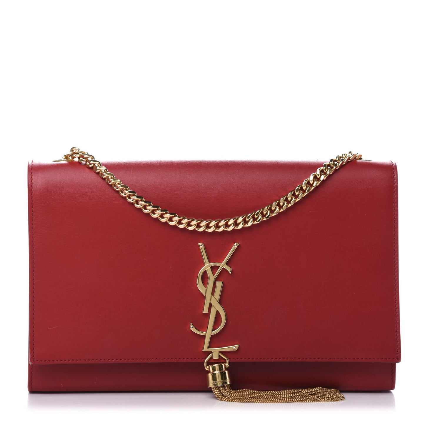 Smooth Calfskin Medium Classic Monogram Kate Tassel Satchel Lipstick Red