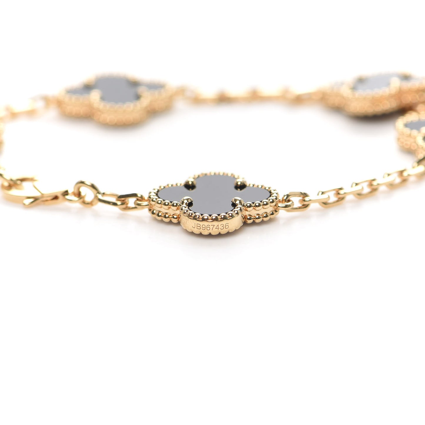 18K Yellow Gold Black Onyx 5 Motifs Vintage Alhambra Bracelet