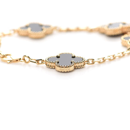 Van Cleef & Arpels 18K Yellow Gold Black Onyx 5 Motifs Vintage Alhambra Bracelet 5 of 7