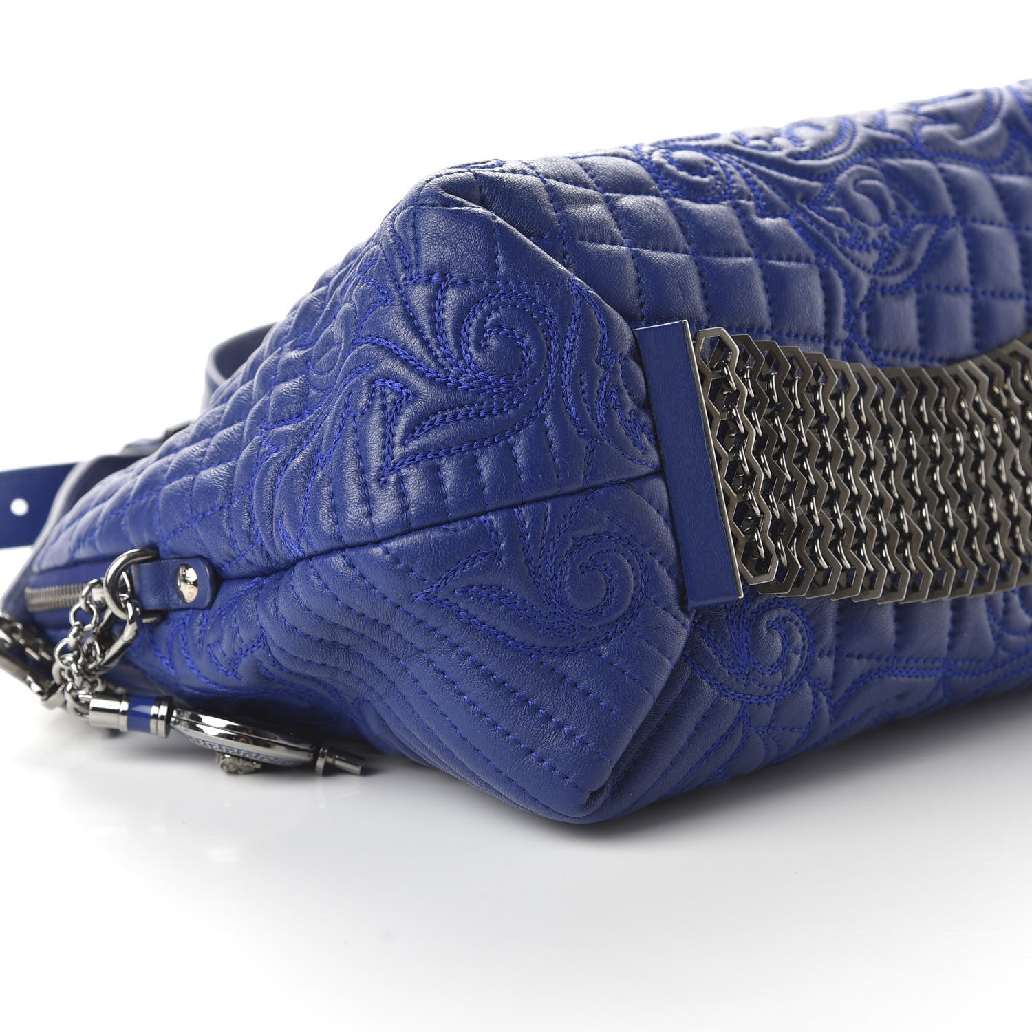 Versace Nappa Barocco Quilted Shoulder Bag Blue 6 of 9