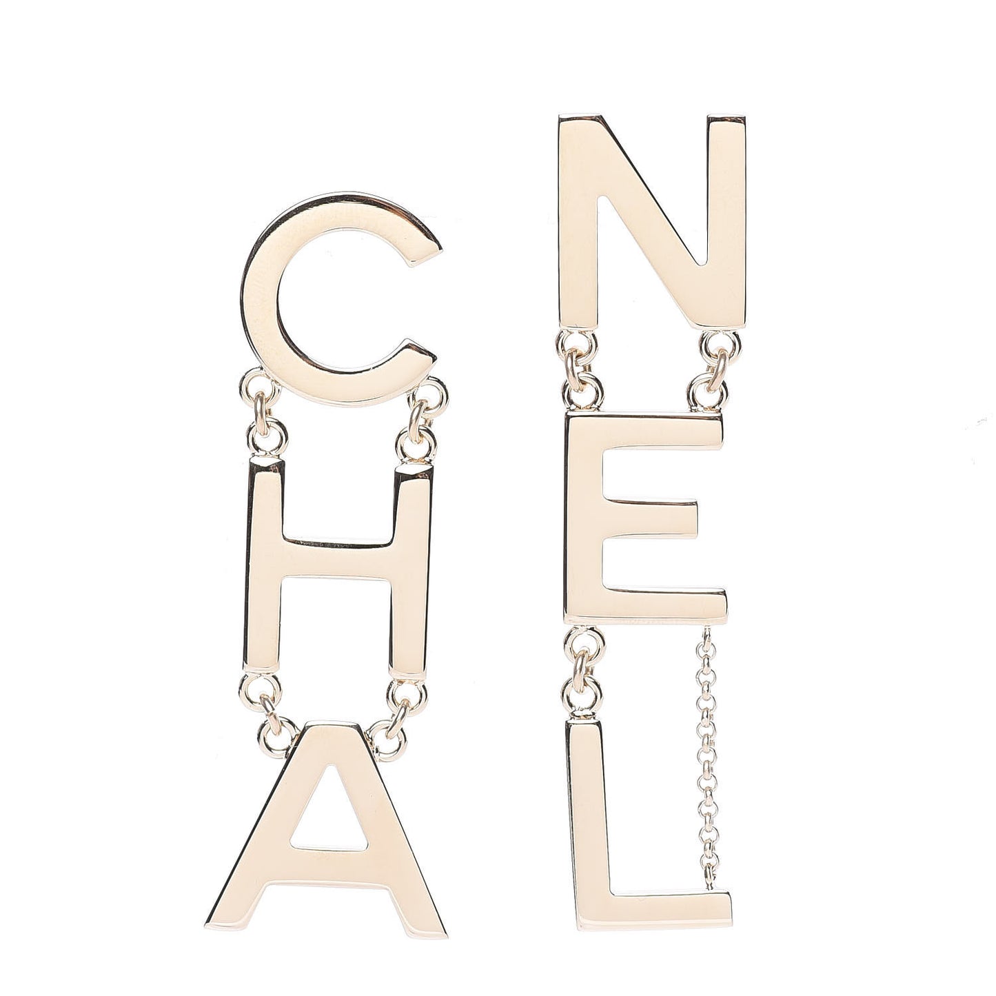 Metal Cha-Nel Logo Drop Earrings Gold