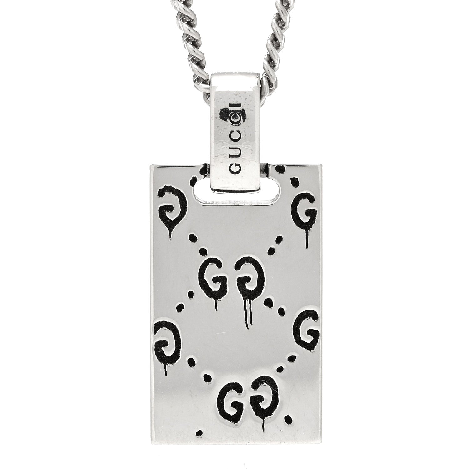 Gucci Sterling Silver GucciGhost Hamlet Skull Dog Tag Pendant Necklace 3 of 4