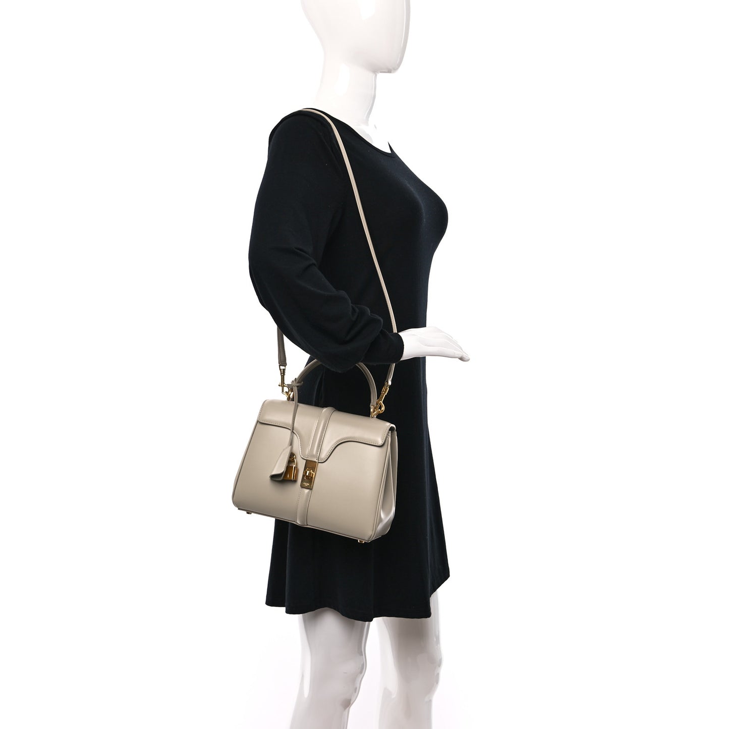 Satinated Calfskin Small 16 Top Handle Bag Beige