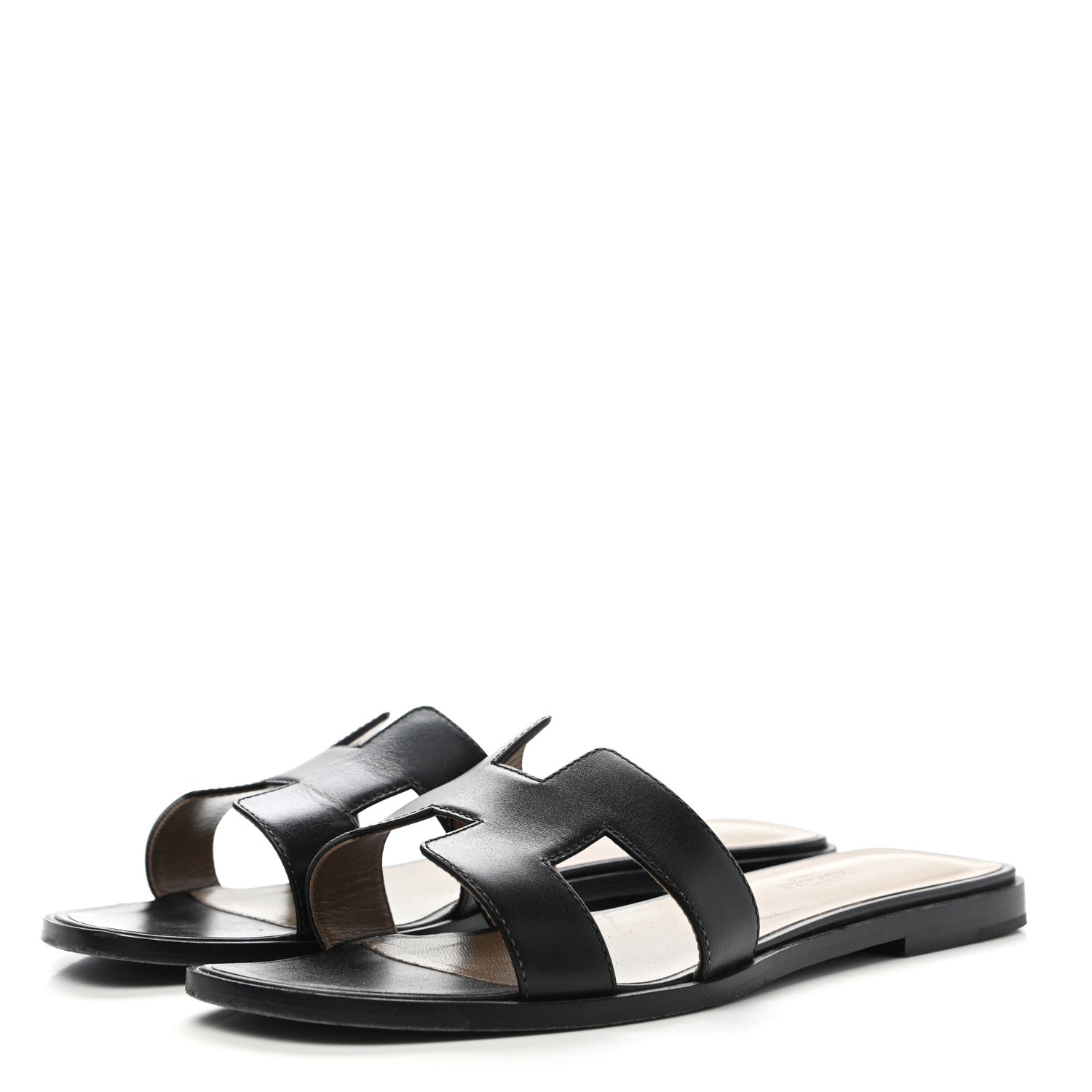 Hermes Box Calfskin Oran Sandals 38.5 Black 3 of 10