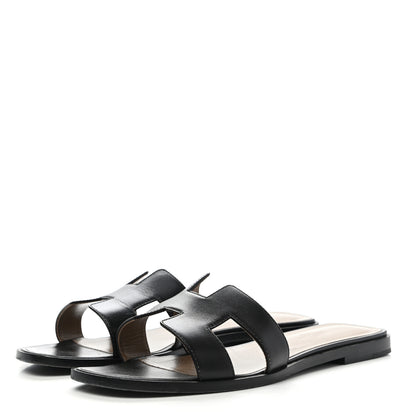 Hermes Box Calfskin Oran Sandals 38.5 Black 3 of 10