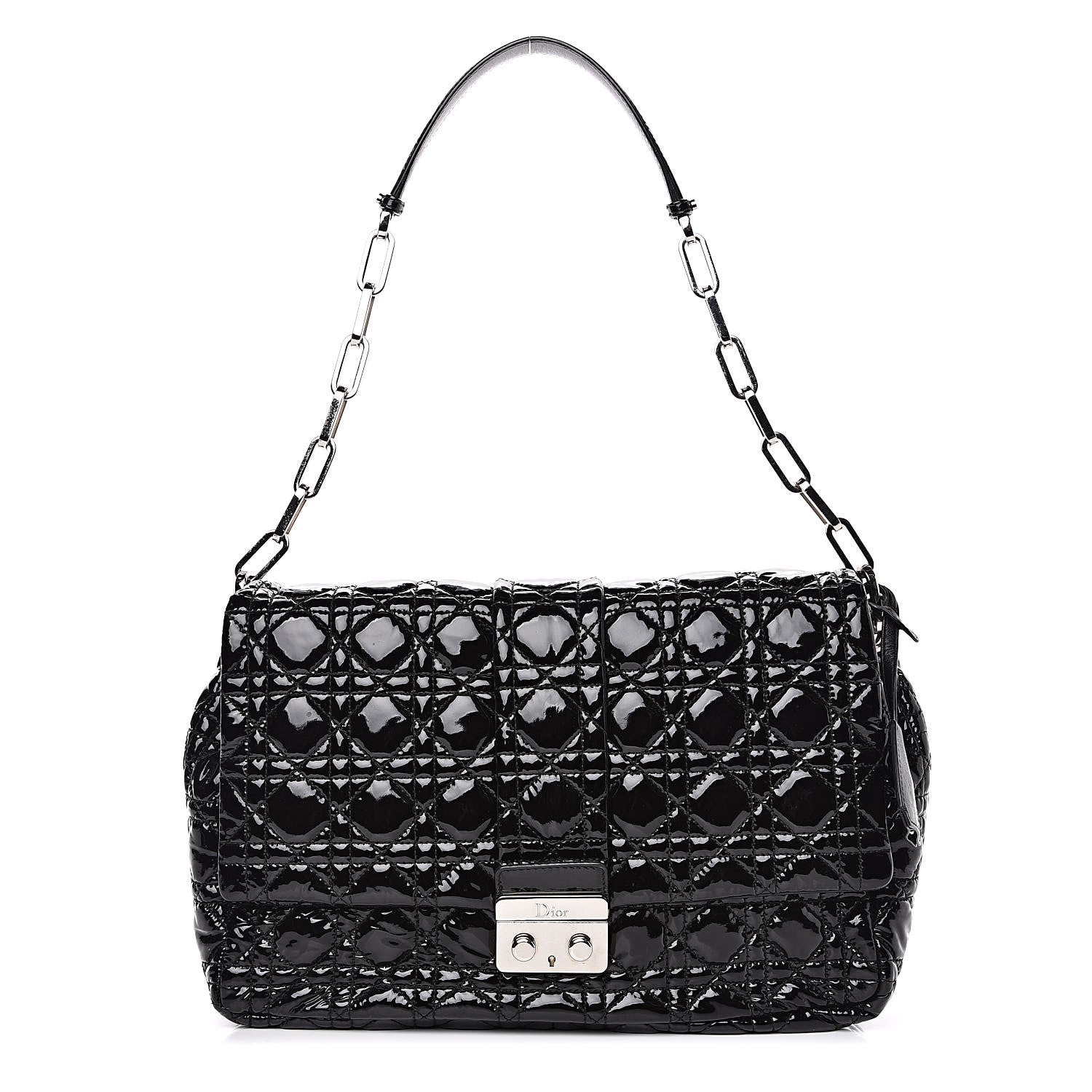 Christian Dior Patent Cannage Large New Lock Flap Bag Black 1 of 15