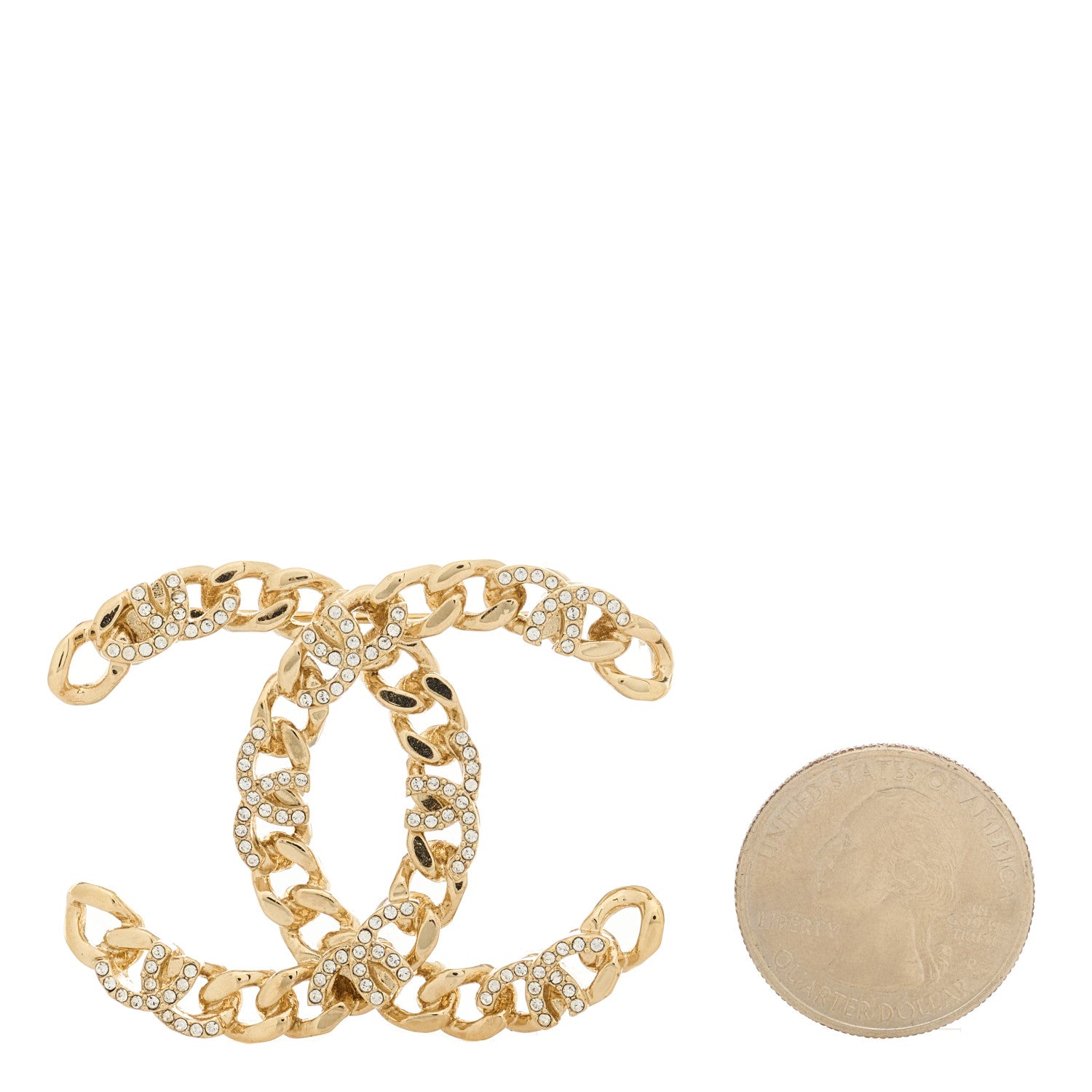 Chanel Metal Crystal Chain CC Brooch Gold 2 of 4