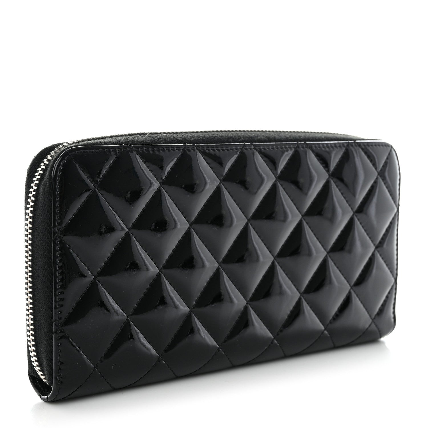 Chanel Patent Quilted Large Gusset Zip Around Wallet Black 3 of 9