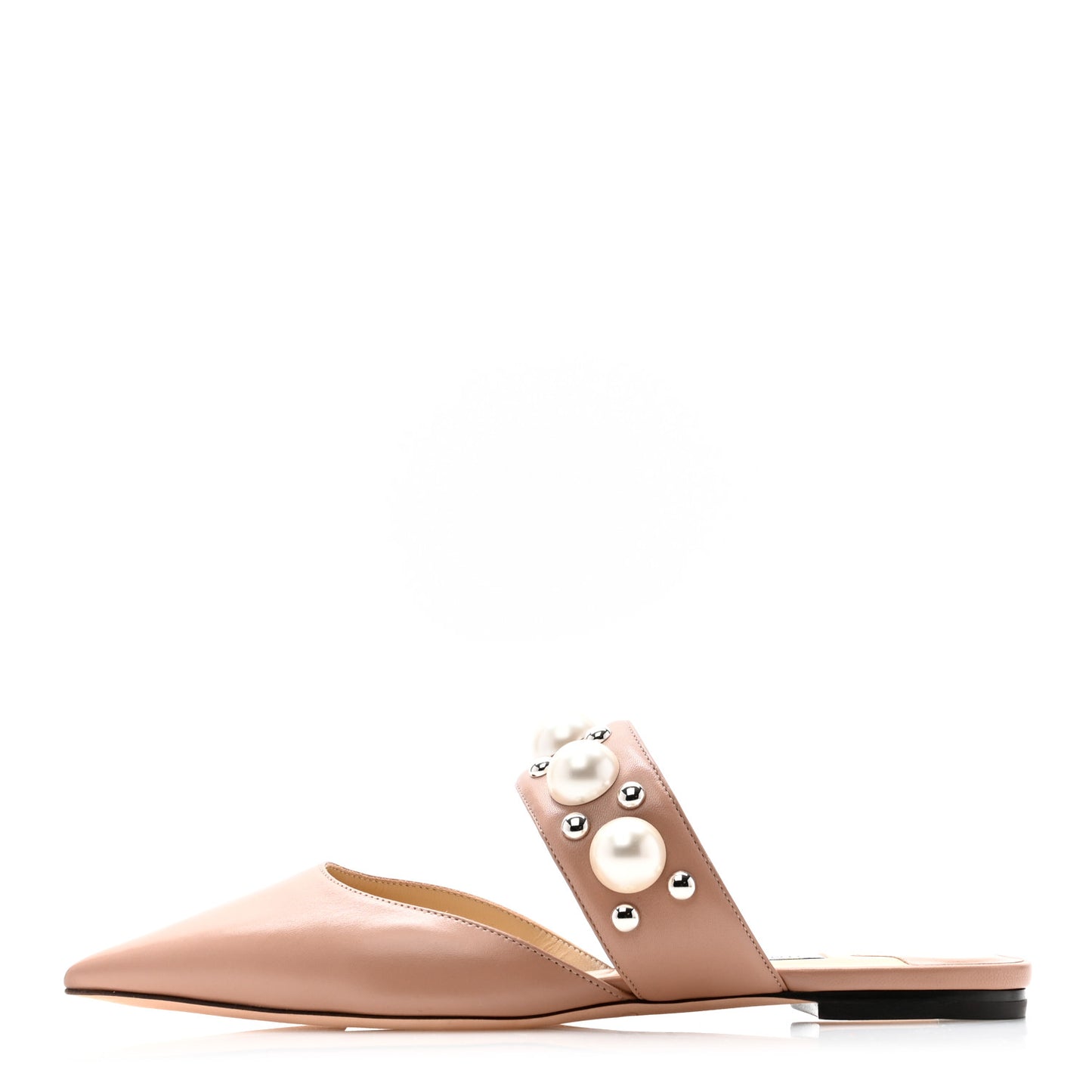 Nappa Pearly Stud Embellished Basette Flat Mules 37 Pink