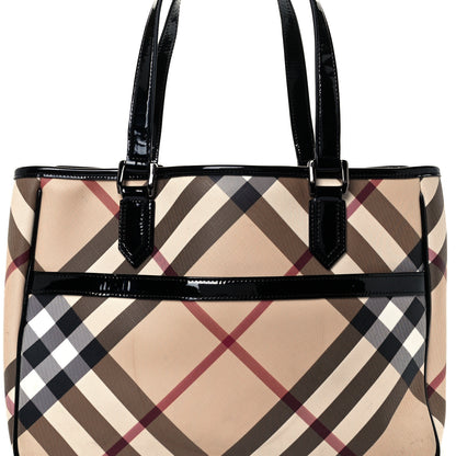 Burberry Patent Trim Nova Check Tote Black 10 of 12
