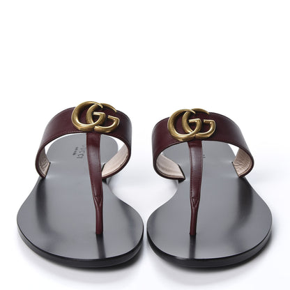 Gucci Calfskin GG Marmont Thong Sandals 38 Vintage Bordeaux 2 of 11