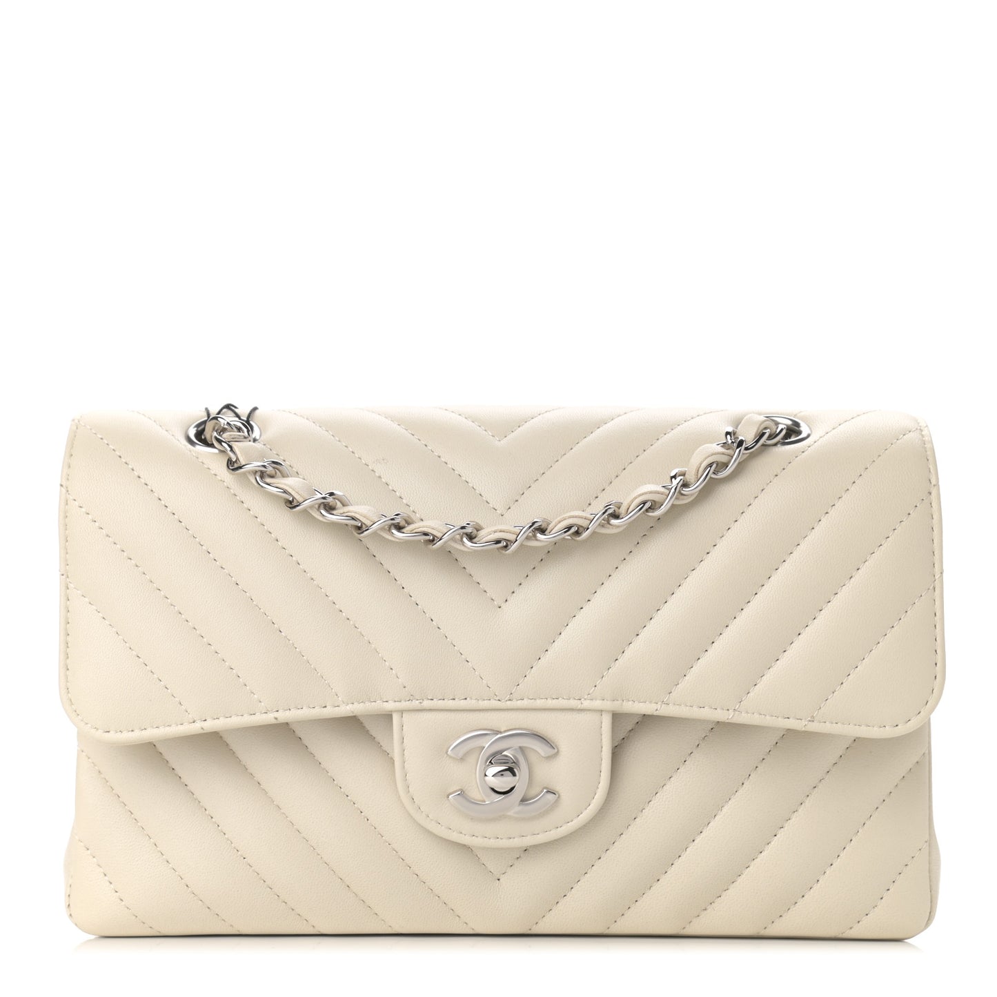 Lambskin Chevron Quilted Small Double Flap White