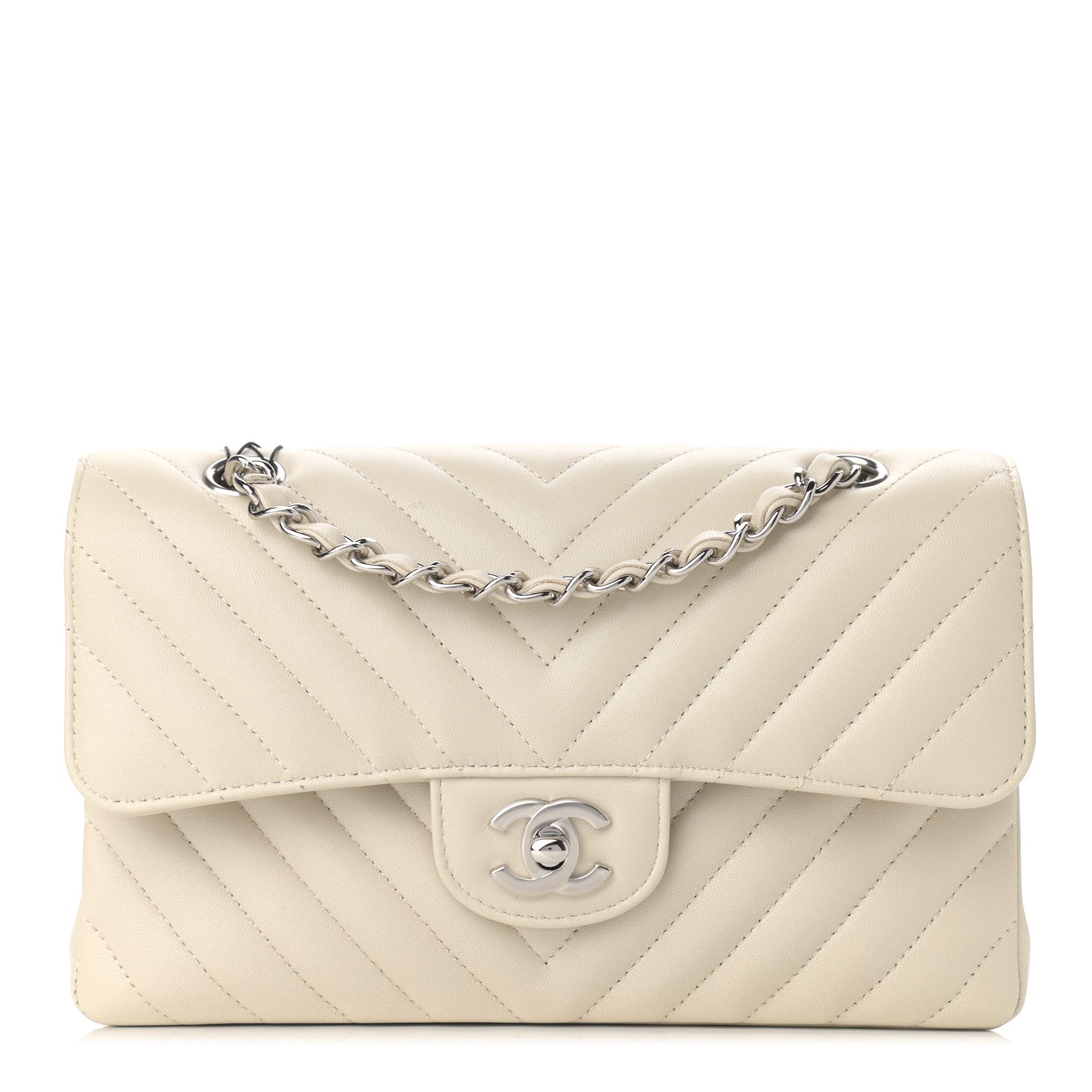 Chanel Lambskin Chevron Quilted Small Double Flap White 1 of 12