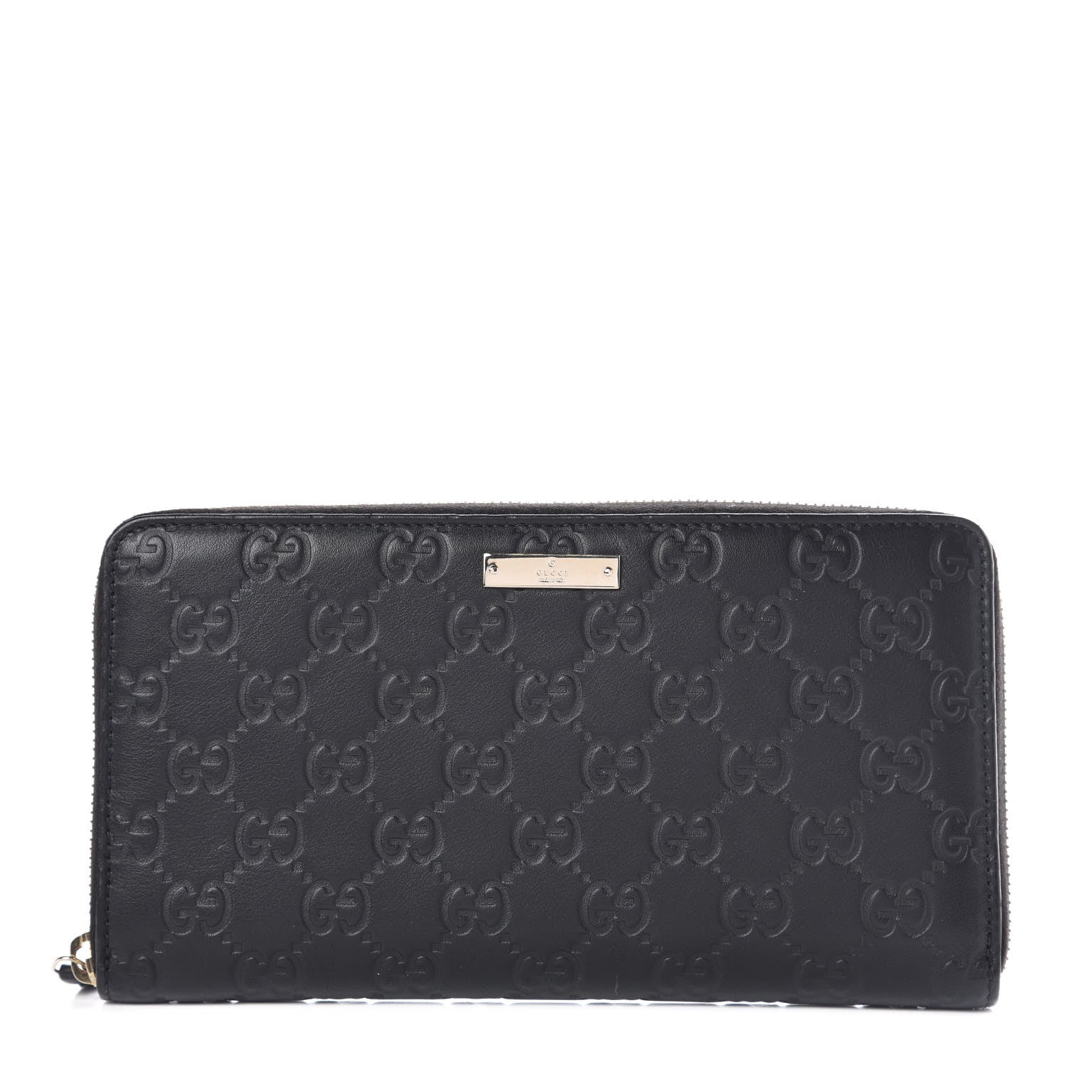 Gucci Guccissima Metal Bar Zip Around Organizer Wallet Black 1 of 13