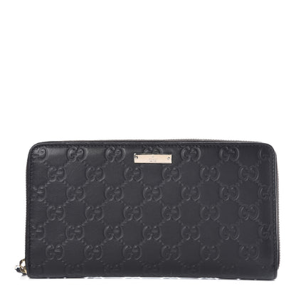 Gucci Guccissima Metal Bar Zip Around Organizer Wallet Black 1 of 13