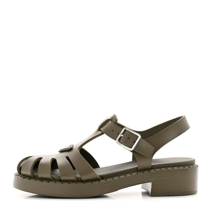 Prada Foam Rubber Metal Triangle Logo 50mm Cage Sandals 40 Militare 1 of 9