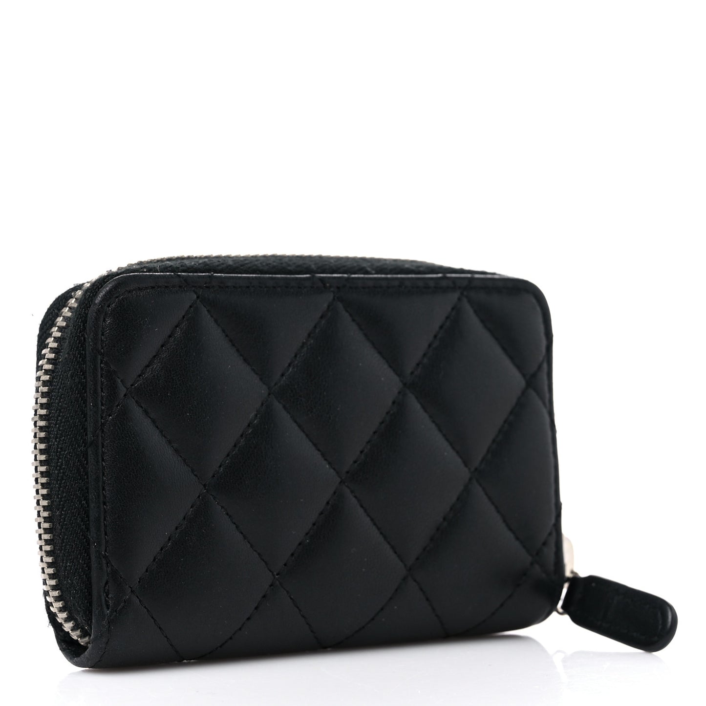 Lambskin Quilted Zip Coin Purse Black