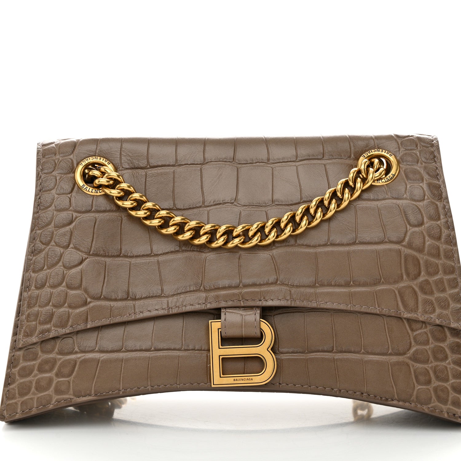 Balenciaga Extra Supple Calfskin Crocodile Embossed Small Crush Chain Bag Dark Mink Grey 7 of 9