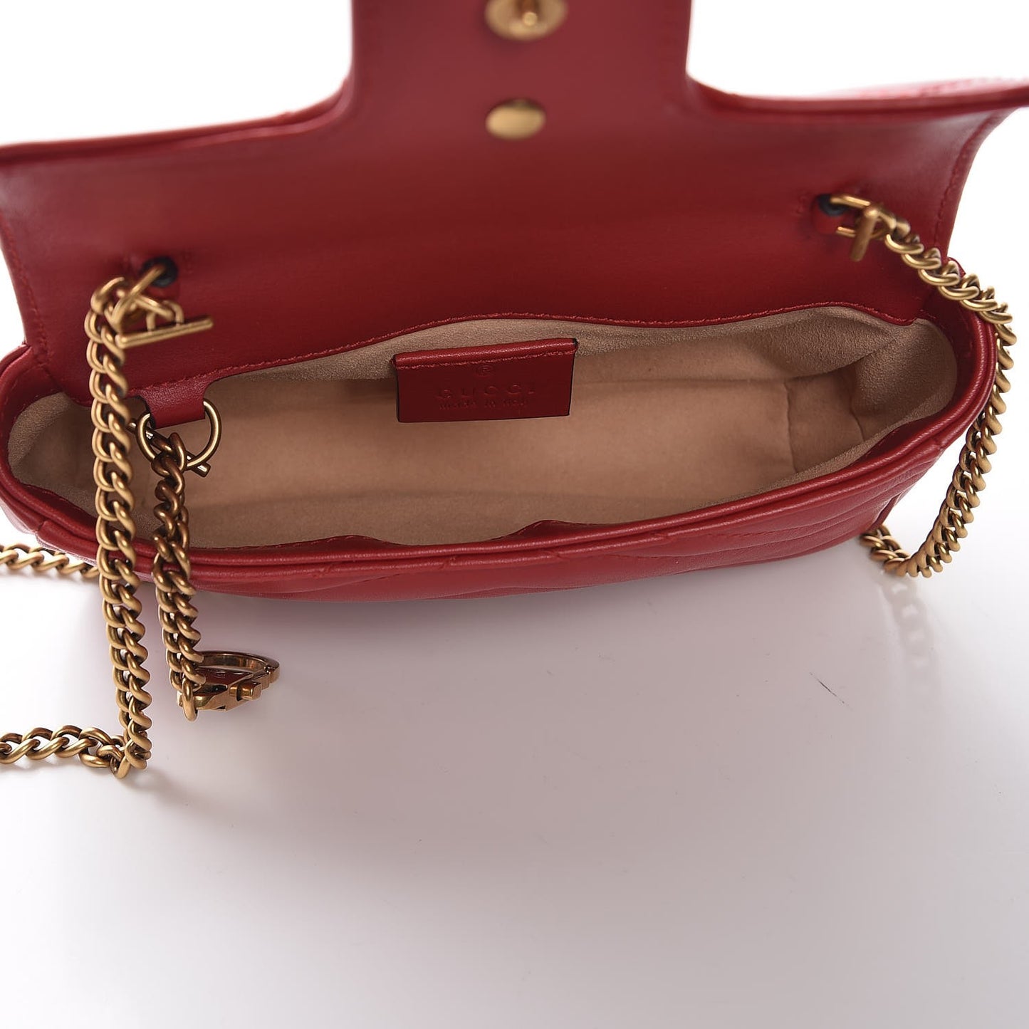 Calfskin Matelasse Super Mini GG Marmont Shoulder Bag Hibiscus Red