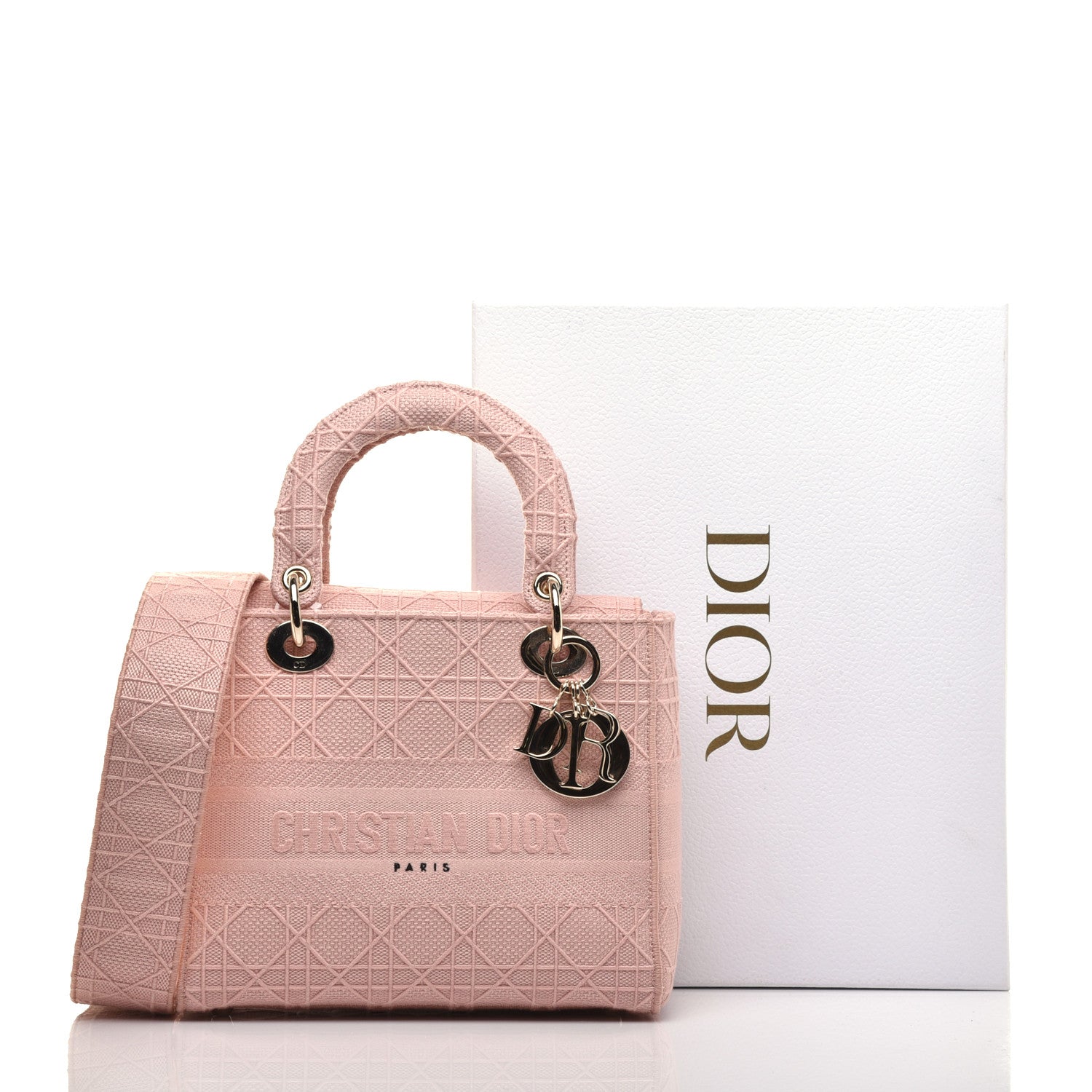 Christian Dior Canvas Embroidered Cannage Medium Lady D-Lite Pink 9 of 9