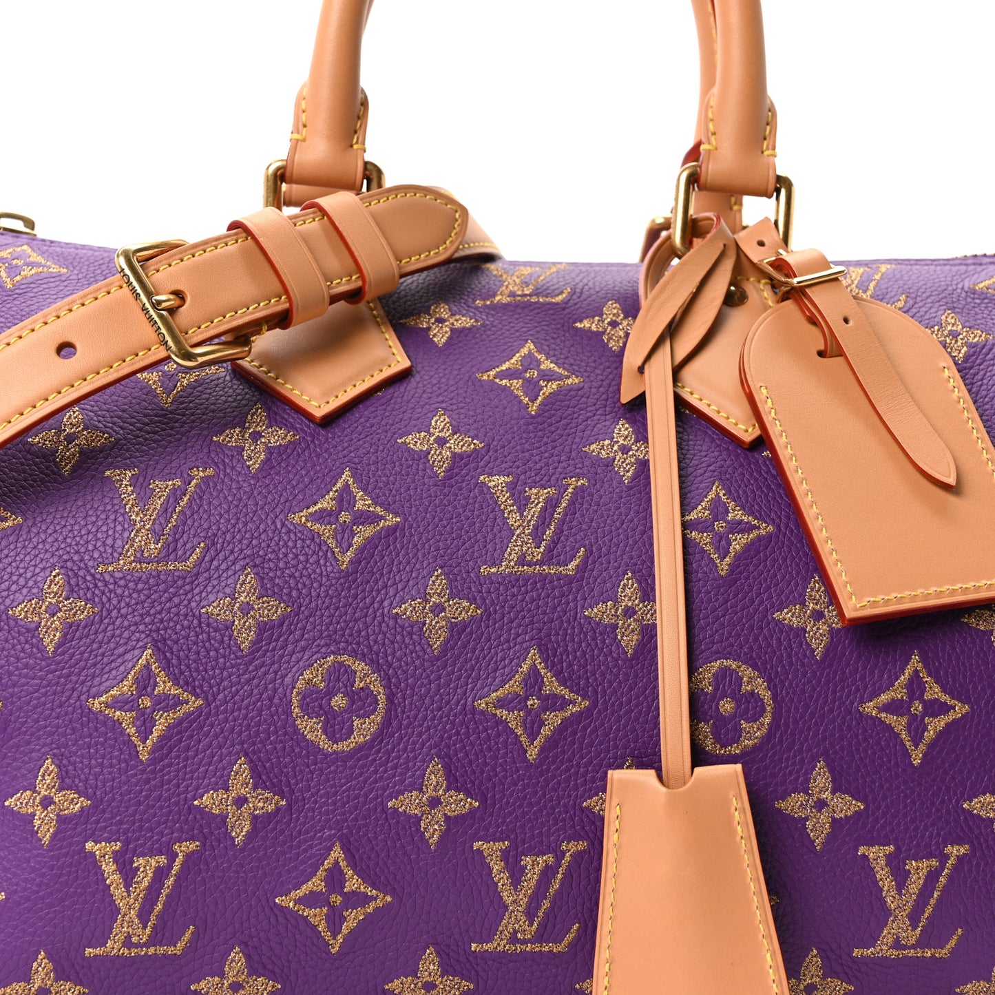 Calfskin Embroidered Monogram Speedy P9 Bandouliere 30 Golden Lotus Purple