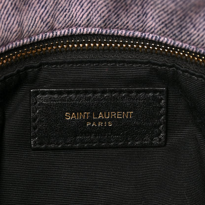 Saint Laurent Denim Quilted Small Loulou Puffer Monogram Chain Satchel Bleached Lilac 6 of 8