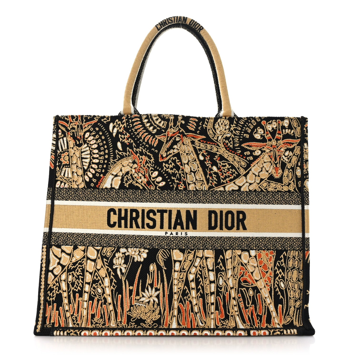 Christian Dior Canvas Embroidered Dior Animals Giraffe Book Tote Yellow Multicolor 3 of 9