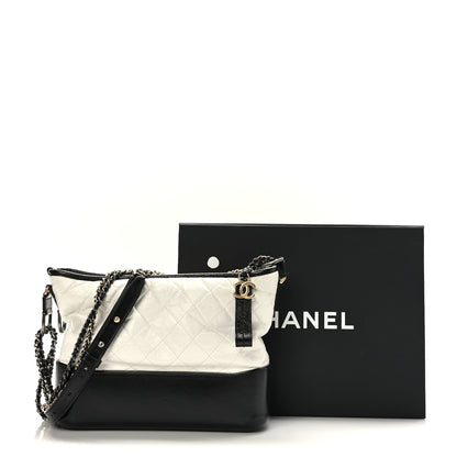 Chanel Aged Calfskin Quilted Medium Gabrielle Hobo Black White 10 of 10