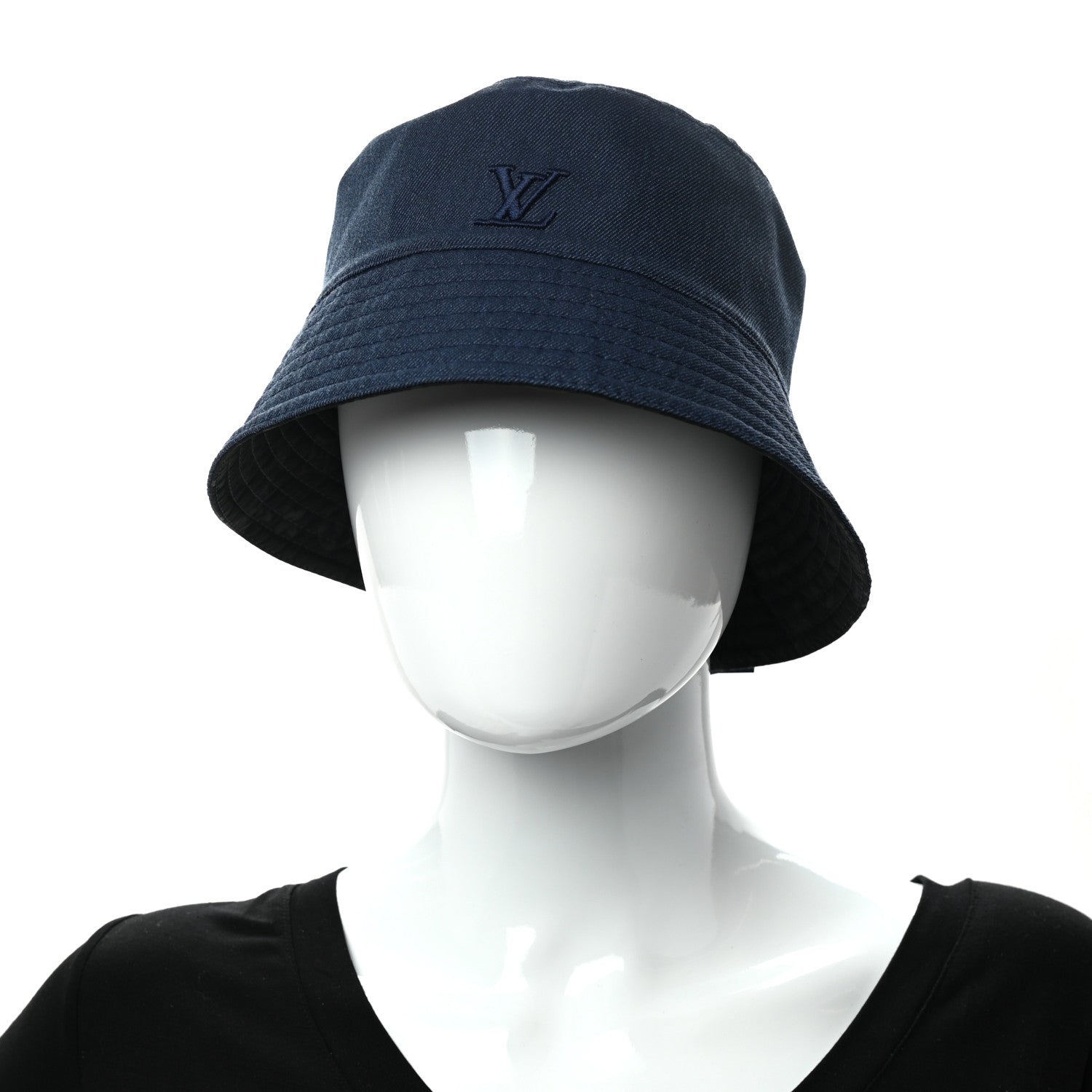 Louis Vuitton Nylon Wool Monogram Reversible MNG Rain Bucket Hat M Black Navy 2 of 16