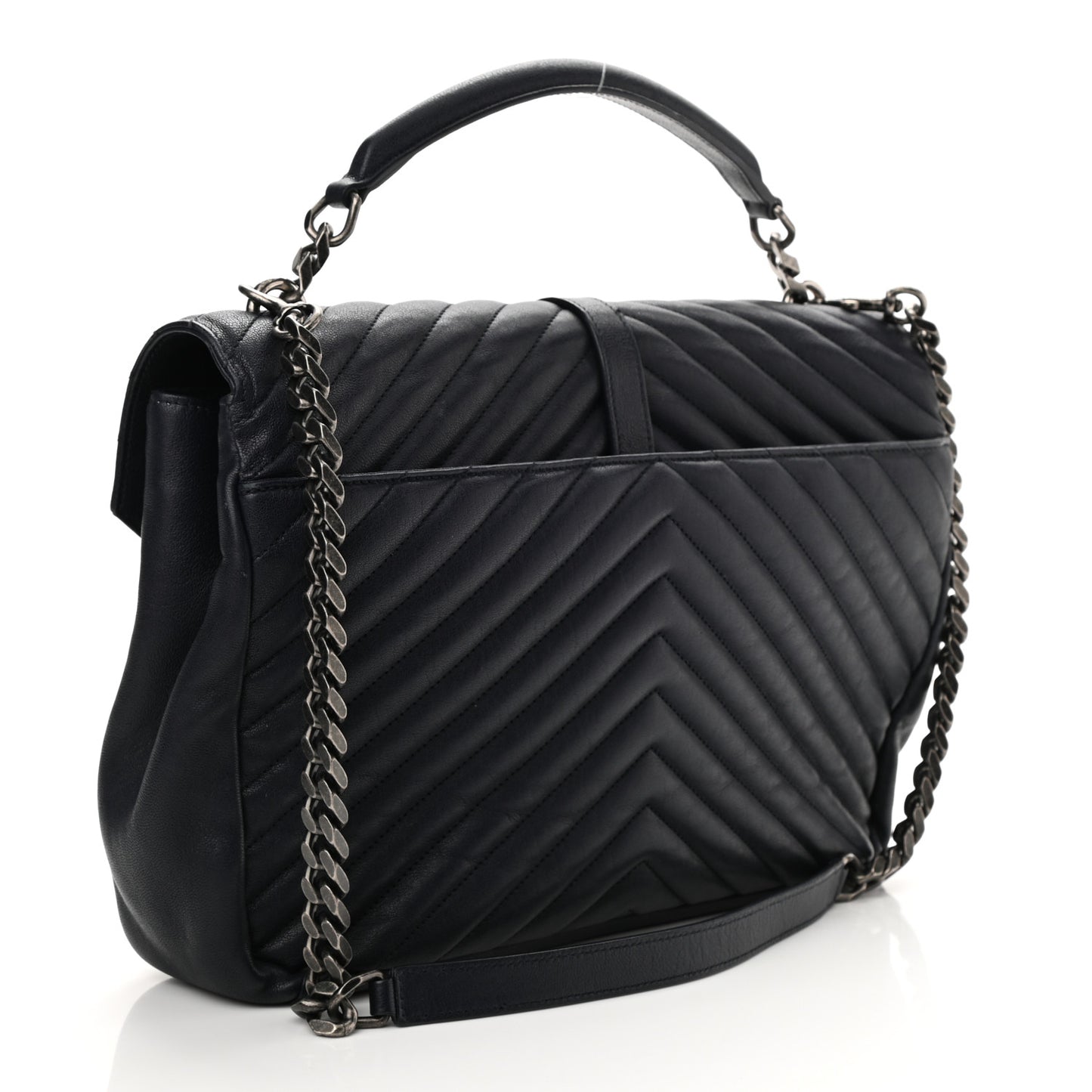 Sheepskin Matelasse Chevron Monogram Large College Bag Deep Marine