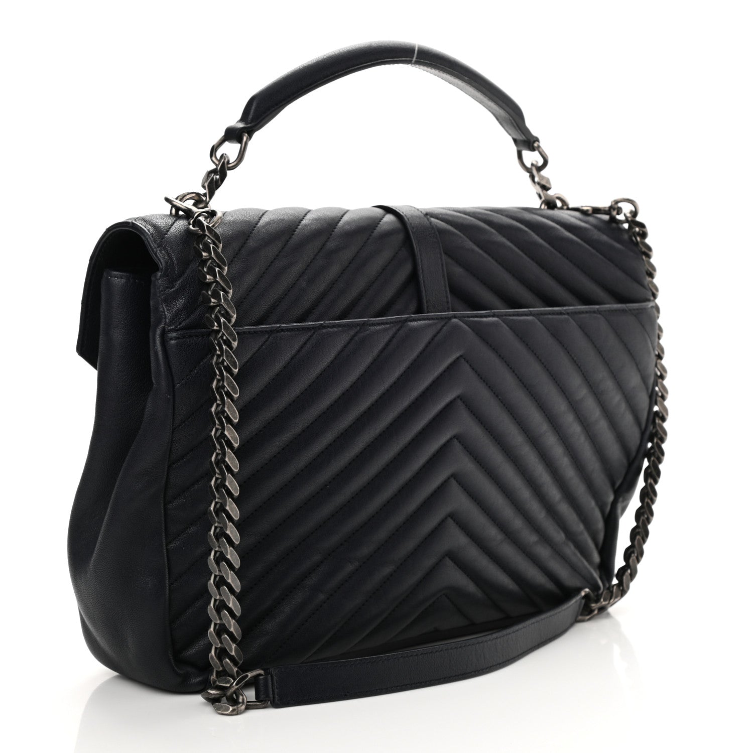 Saint Laurent Sheepskin Matelasse Chevron Monogram Large College Bag Deep Marine 3 of 10