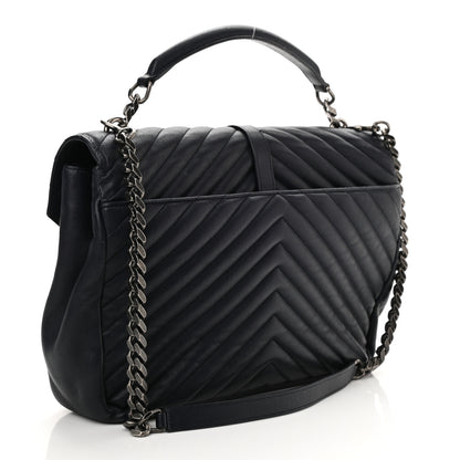 Saint Laurent Sheepskin Matelasse Chevron Monogram Large College Bag Deep Marine 3 of 10