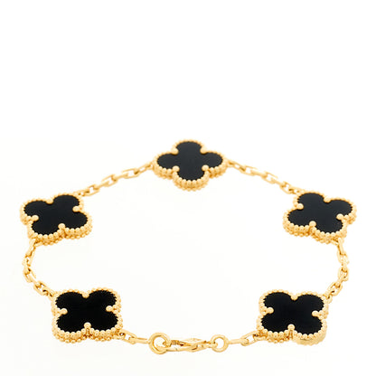 Van Cleef & Arpels 18K Yellow Gold Black Onyx 5 Motifs Vintage Alhambra Bracelet 2 of 5