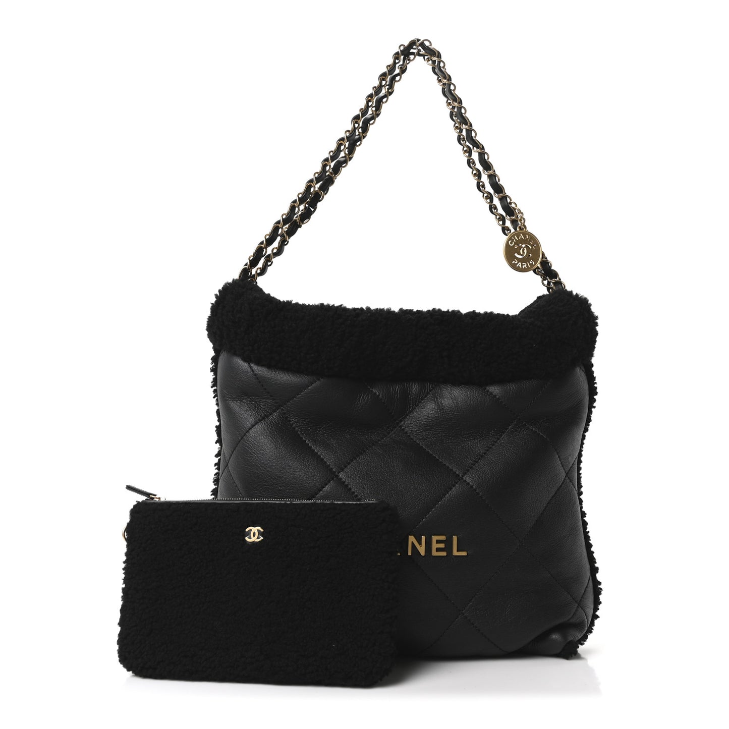 Aged Lambskin Shearling Quilted Small Chanel 22 Black