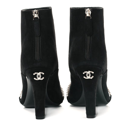 Chanel Suede Calfskin Pearl Cap Toe Short Boots 37 Black 5 of 9