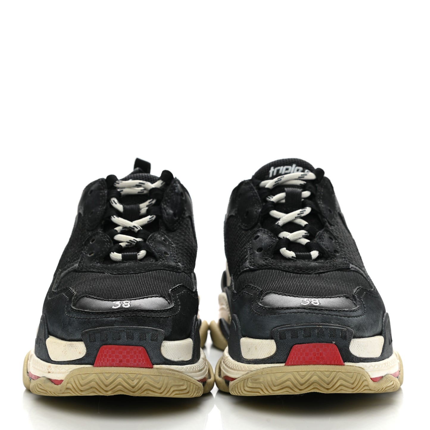 Fabric Mesh Washed Effect Womens Triple S Sneakers 38 Black Red