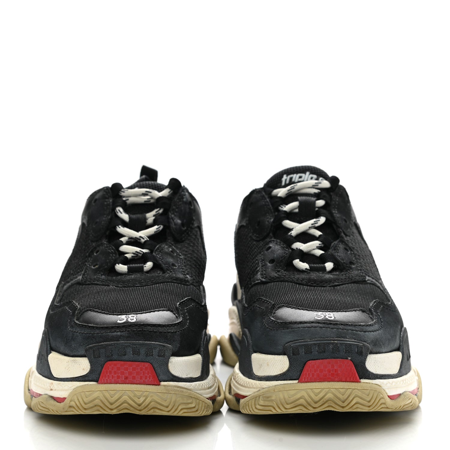 Balenciaga Fabric Mesh Washed Effect Womens Triple S Sneakers 38 Black Red 2 of 12